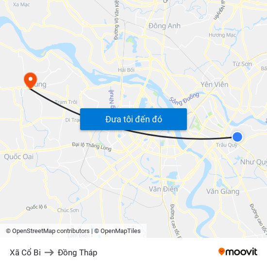 Xã Cổ Bi to Đồng Tháp map
