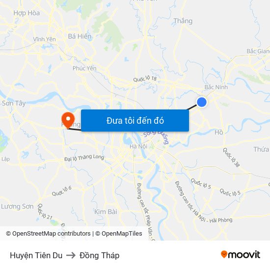 Huyện Tiên Du to Đồng Tháp map
