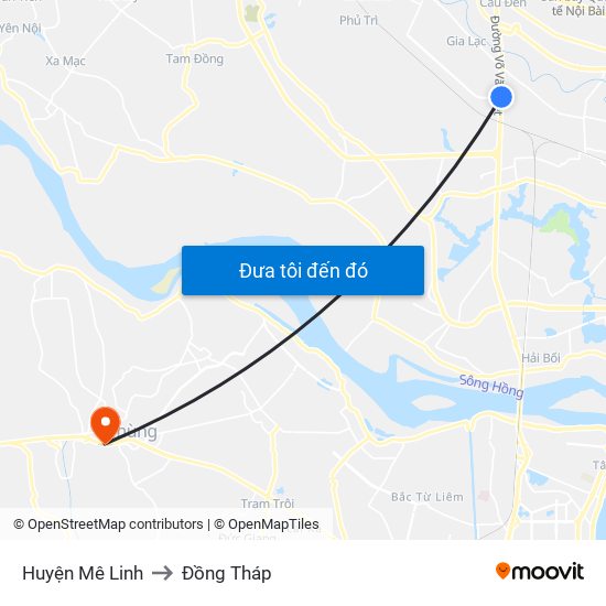 Huyện Mê Linh to Đồng Tháp map