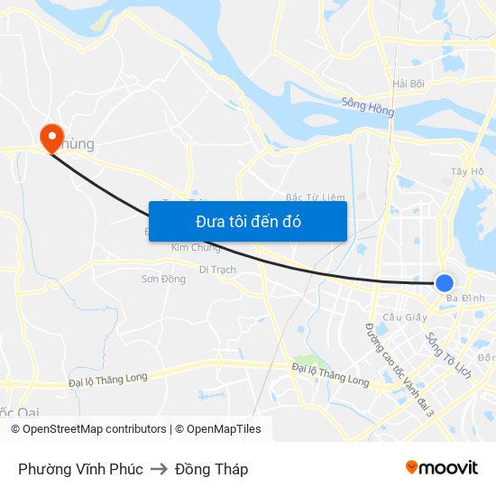 Phường Vĩnh Phúc to Đồng Tháp map