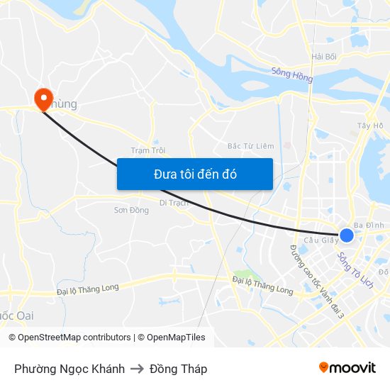 Phường Ngọc Khánh to Đồng Tháp map