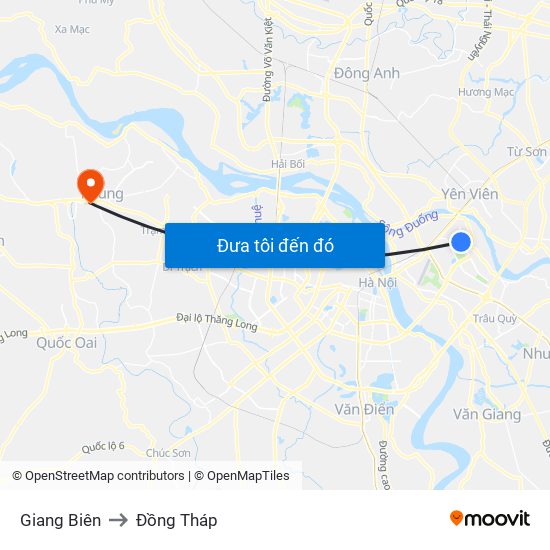 Giang Biên to Đồng Tháp map