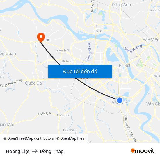 Hoàng Liệt to Đồng Tháp map