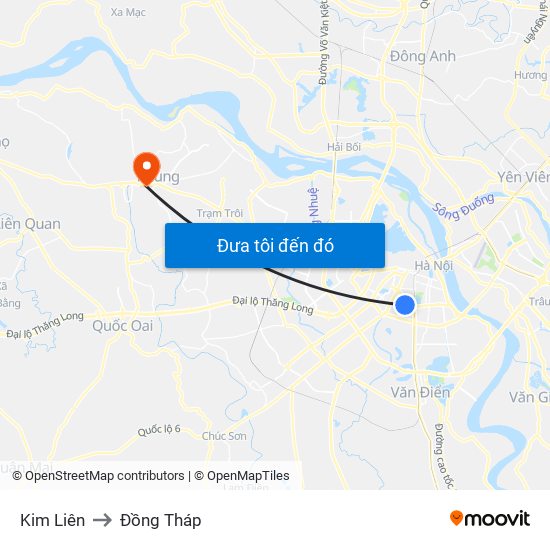 Kim Liên to Đồng Tháp map