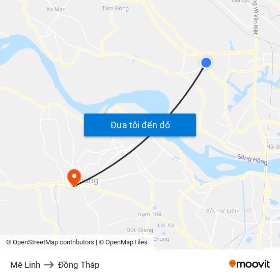 Mê Linh to Đồng Tháp map