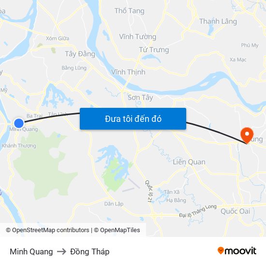Minh Quang to Đồng Tháp map