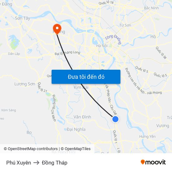 Phú Xuyên to Đồng Tháp map