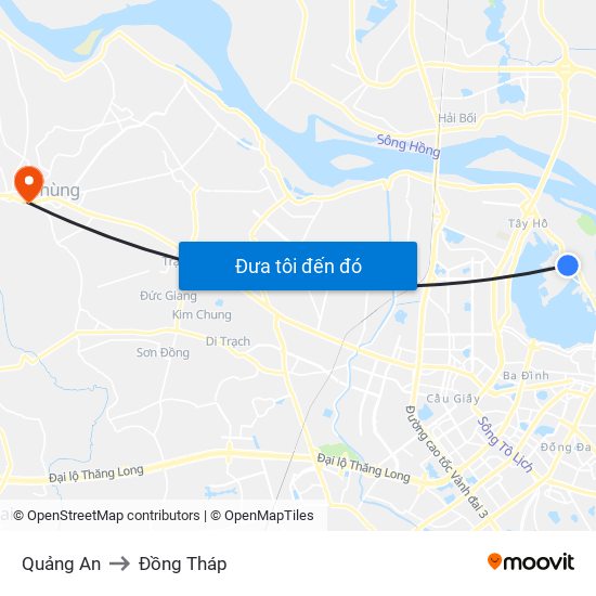 Quảng An to Đồng Tháp map