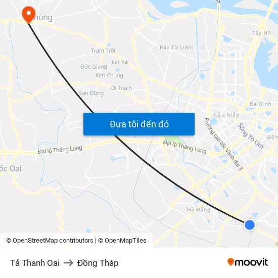 Tả Thanh Oai to Đồng Tháp map