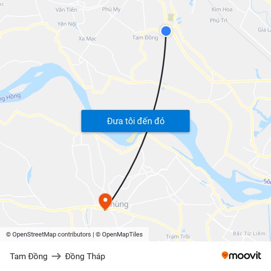 Tam Đồng to Đồng Tháp map