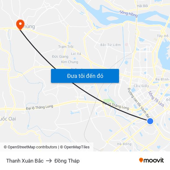 Thanh Xuân Bắc to Đồng Tháp map