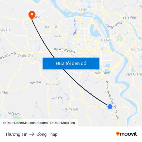 Thường Tín to Đồng Tháp map