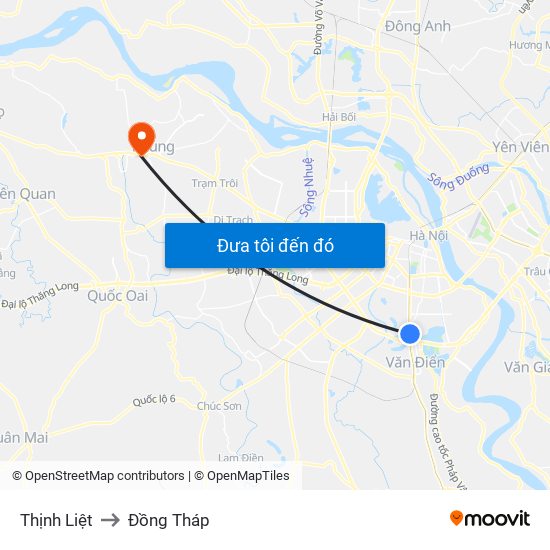 Thịnh Liệt to Đồng Tháp map