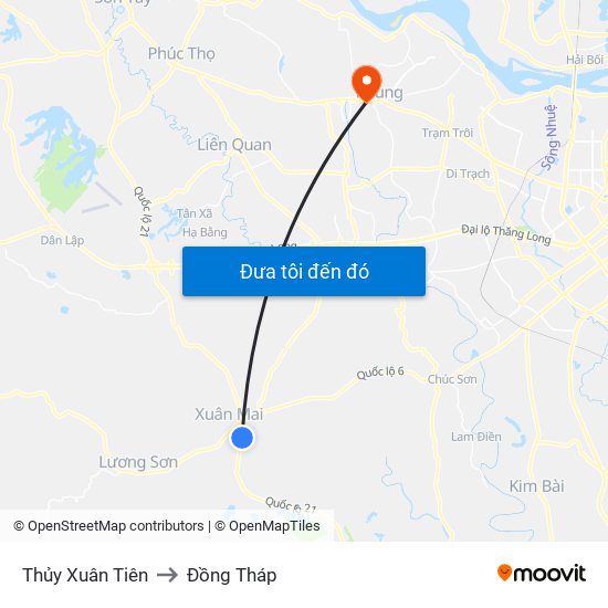 Thủy Xuân Tiên to Đồng Tháp map