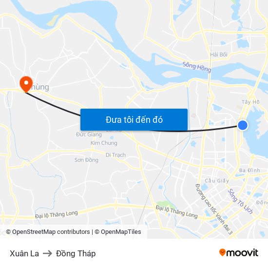 Xuân La to Đồng Tháp map