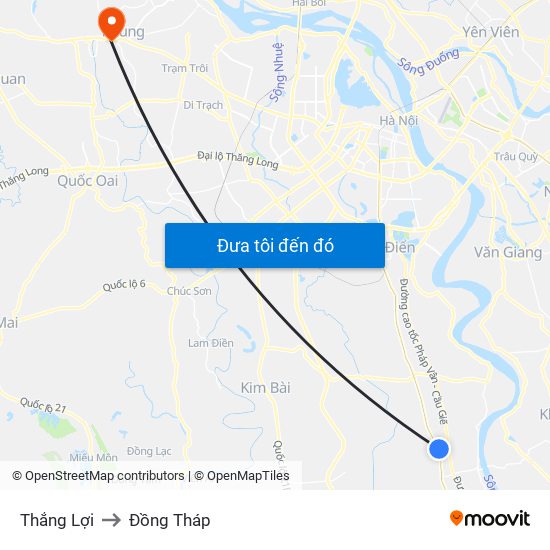 Thắng Lợi to Đồng Tháp map