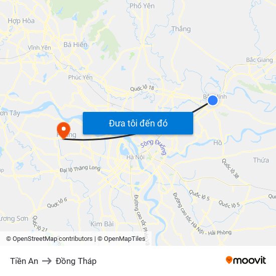 Tiền An to Đồng Tháp map