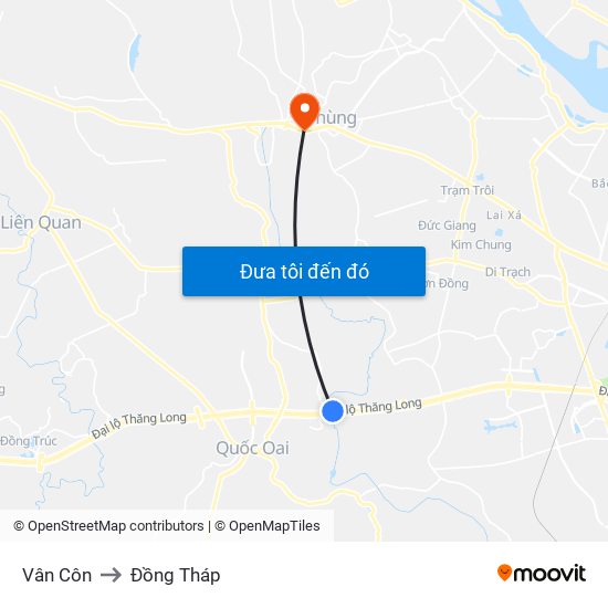 Vân Côn to Đồng Tháp map