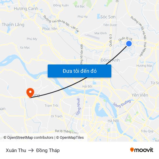 Xuân Thu to Đồng Tháp map