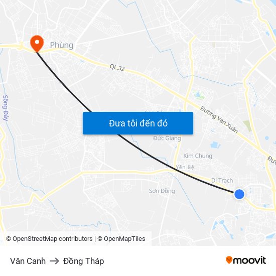 Vân Canh to Đồng Tháp map