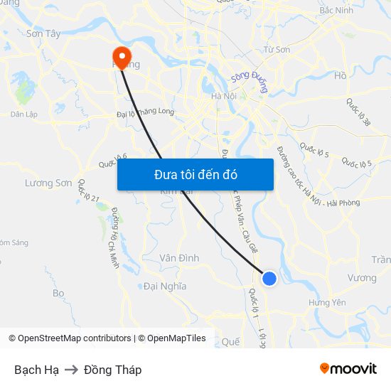 Bạch Hạ to Đồng Tháp map