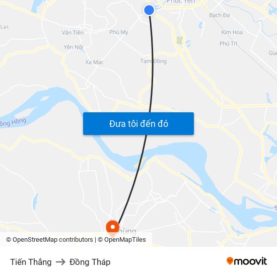 Tiến Thắng to Đồng Tháp map