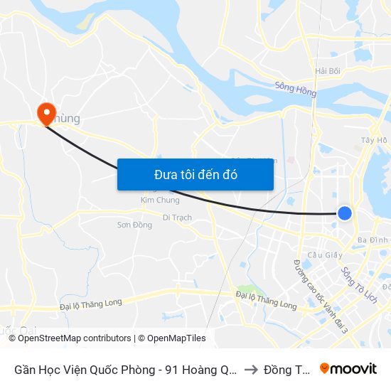 Gần Học Viện Quốc Phòng - 91 Hoàng Quốc Việt to Đồng Tháp map