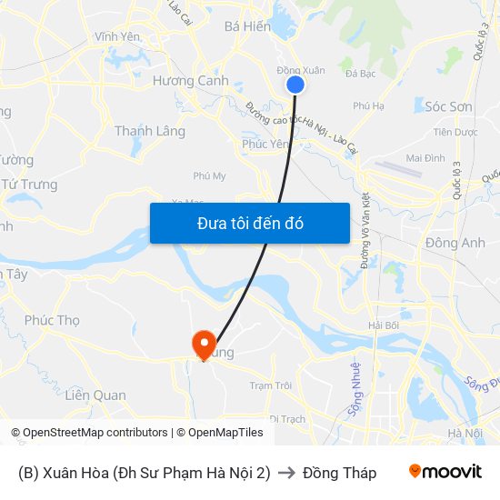 (B) Xuân Hòa (Đh Sư Phạm Hà Nội 2) to Đồng Tháp map