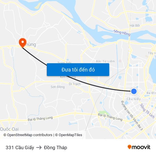 331 Cầu Giấy to Đồng Tháp map