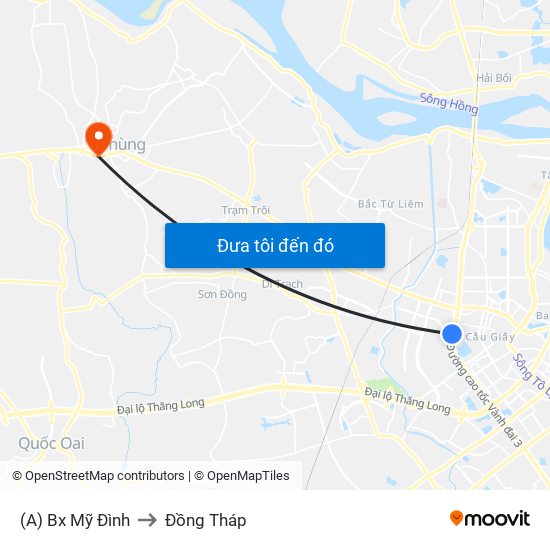 (A) Bx Mỹ Đình to Đồng Tháp map