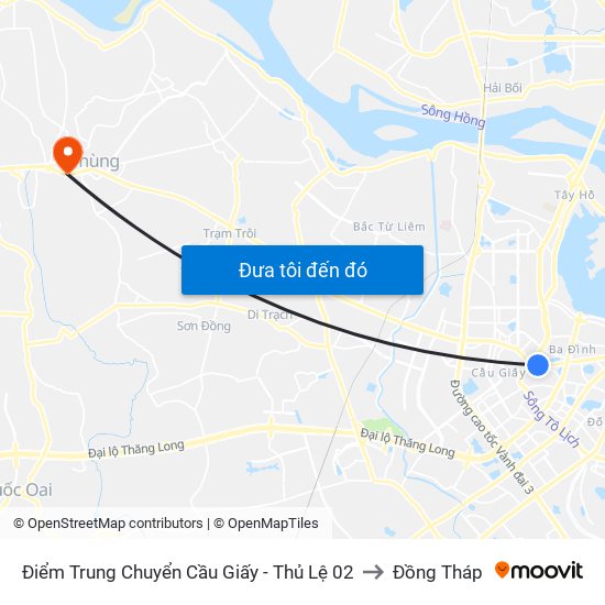 Điểm Trung Chuyển Cầu Giấy - Thủ Lệ 02 to Đồng Tháp map