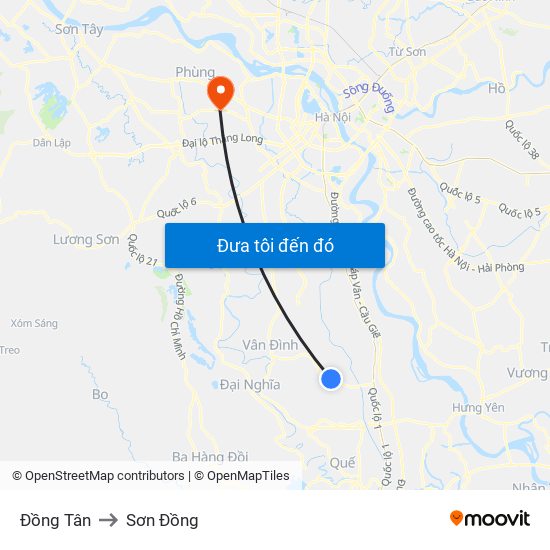 Đồng Tân to Sơn Đồng map
