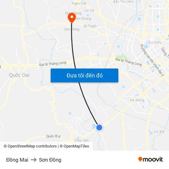 Đồng Mai to Sơn Đồng map