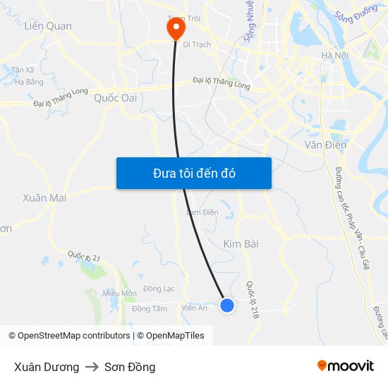 Xuân Dương to Sơn Đồng map