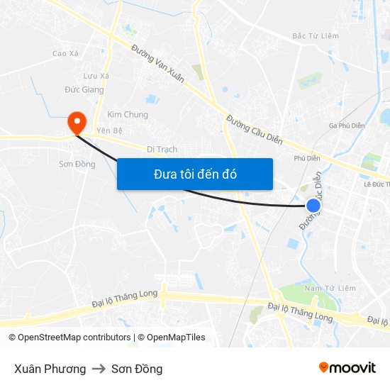 Xuân Phương to Sơn Đồng map
