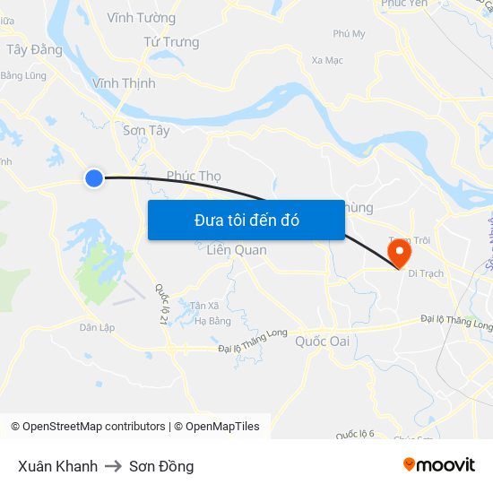 Xuân Khanh to Sơn Đồng map