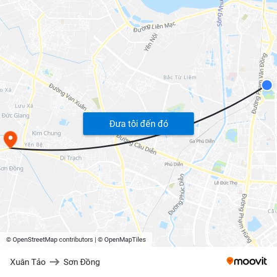 Xuân Tảo to Sơn Đồng map