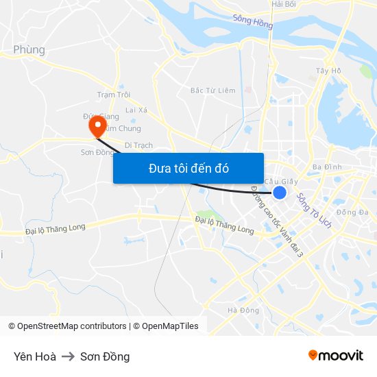 Yên Hoà to Sơn Đồng map