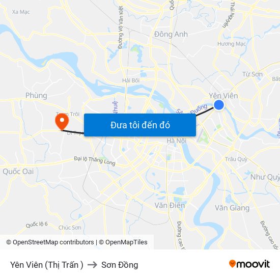 Yên Viên (Thị Trấn ) to Sơn Đồng map