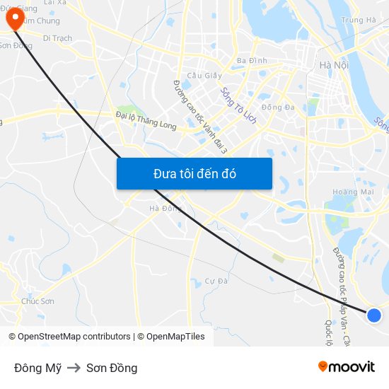 Đông Mỹ to Sơn Đồng map