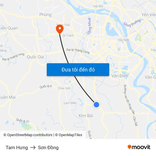 Tam Hưng to Sơn Đồng map