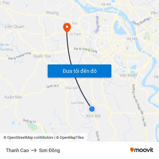 Thanh Cao to Sơn Đồng map