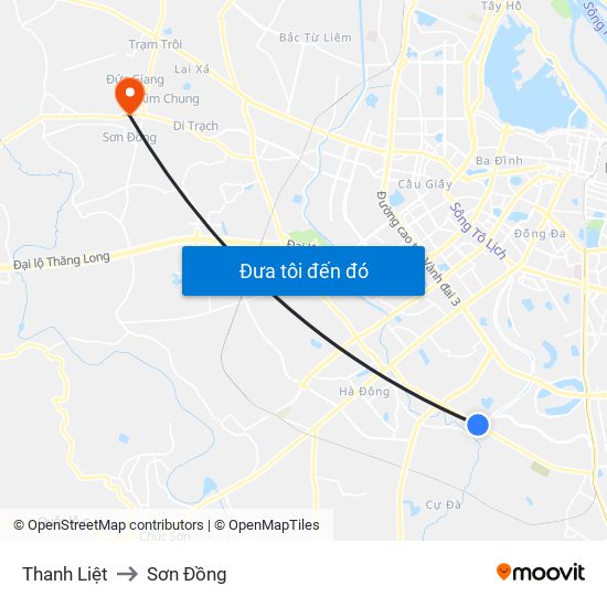 Thanh Liệt to Sơn Đồng map