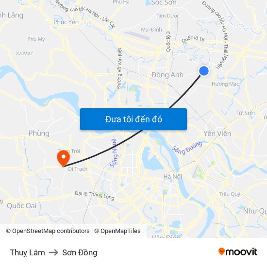 Thuỵ Lâm to Sơn Đồng map