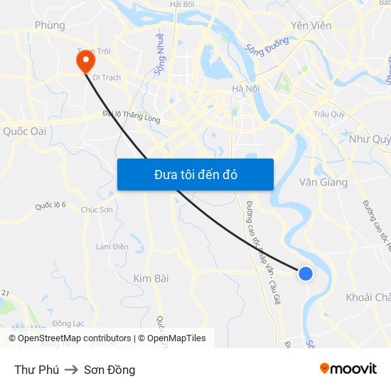 Thư Phú to Sơn Đồng map