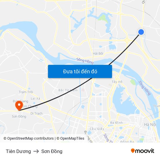 Tiên Dương to Sơn Đồng map