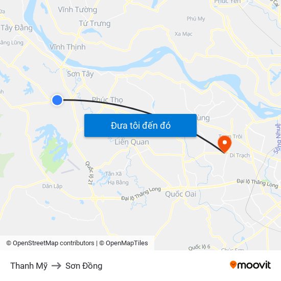 Thanh Mỹ to Sơn Đồng map