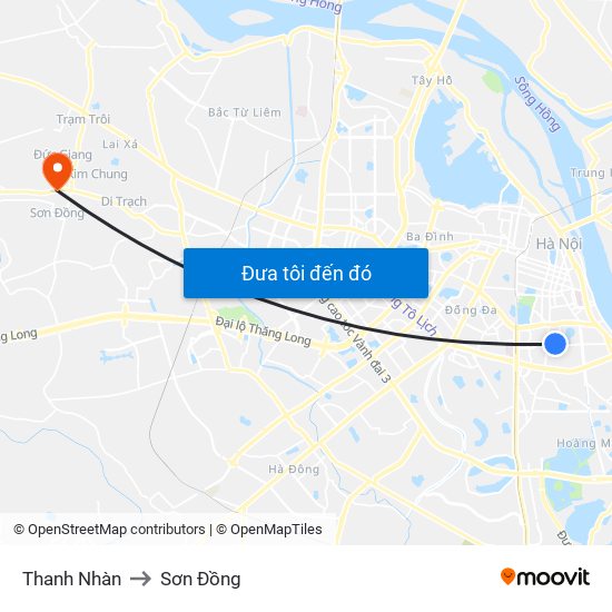Thanh Nhàn to Sơn Đồng map