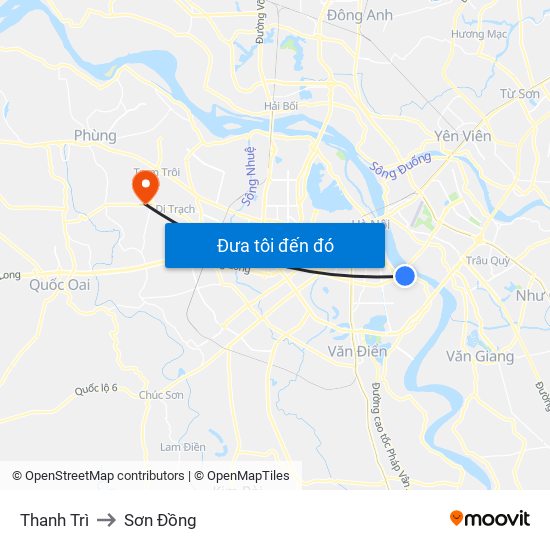 Thanh Trì to Sơn Đồng map