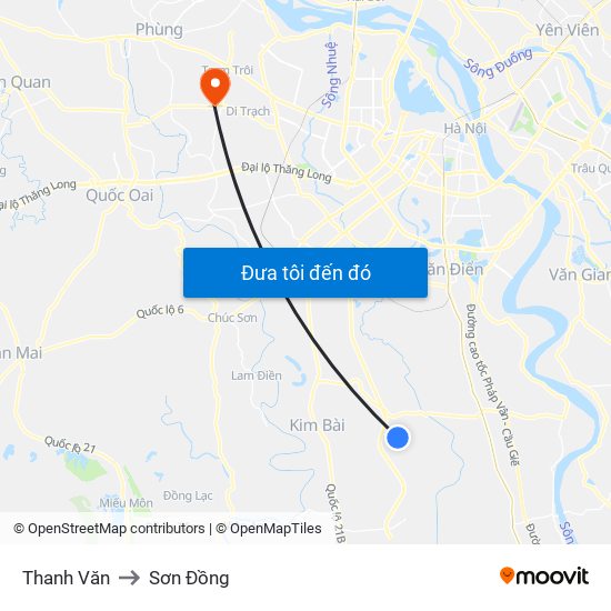 Thanh Văn to Sơn Đồng map
